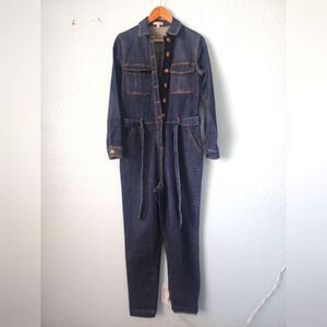 Gianni Bini Blue Denim Jumpsuit with Relaxed Fit and Pointed Collar